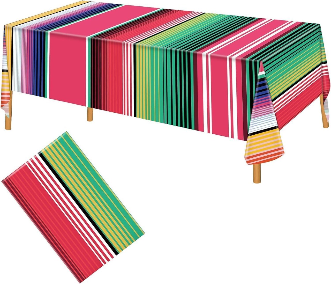 Disposable Mexican Serape Tablecloth – 54 x 108 Inch Colorful Striped Plastic Table Cover for Fiesta, Wedding, Birthday & Indoor/Outdoor Party Supplies